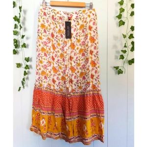 Rachel Zoe NWT White Pink Floral Bohemian Skirt Peasant Skirt Size Large